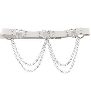 5961 White Pu Simulated Leather Rivets Love Heart Ring 2-layer Chain